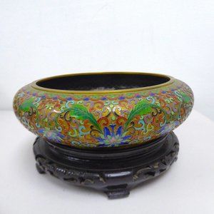 vintage Chinese cloisonne enamel bowl large chrysanthemum floral Jingfa